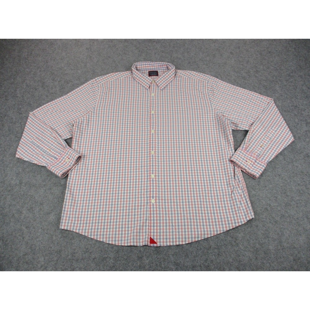 UNTUCKit Shirt Mens 2XL XXL Red White Check Button Up Nylon Long Sleeve Stretch